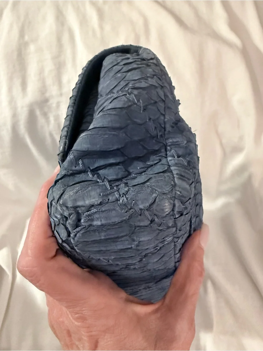 CHANEL Blue Python Double Flap Shoulder Bag